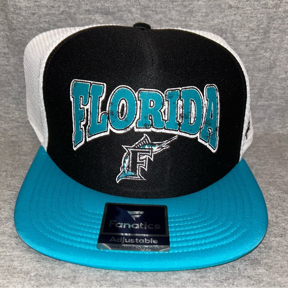 🐟⚾️ Florida Marlins Two-Tone Retro Puffer Trucker SnapBack Hat 🐟⚾️